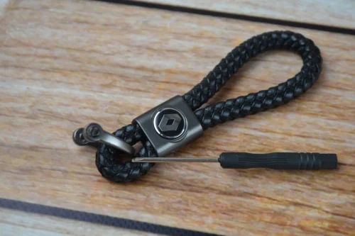 Стильный Кожаный брелок с логотипом Renault цвет Черный