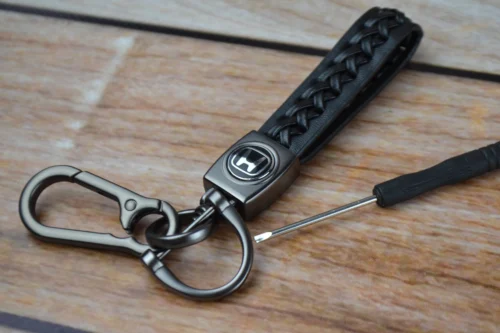 Стильный Кожаный брелок с карабином и логотипом Honda цвет Черный