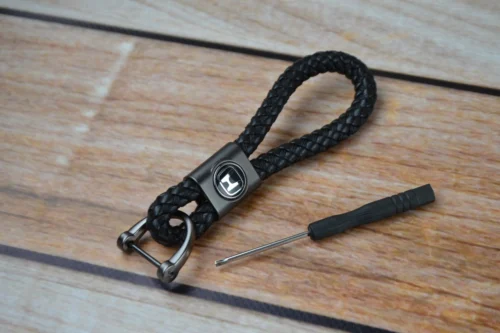 Стильный Кожаный брелок с логотипом Honda цвет Черный