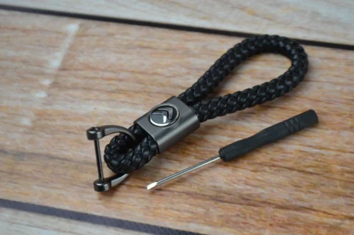 Стильный Кожаный брелок с логотипом Citroen цвет Черный