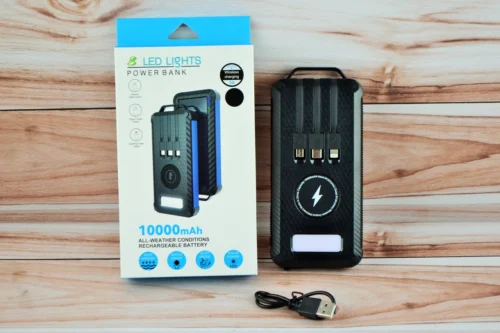 Повербанк на солнечной батарее Power Bank 10000 mAh Фонарь LED солнечная панель (Шнуры зарядки) Беспр. Зарядка