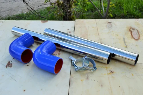 Воздуховод нержавейка МТЗ-1221/1025 з синіми силіконовими патрубками