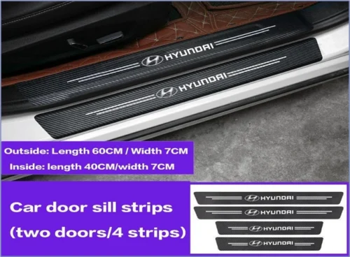 Захисна плівка Hyundai 5D із вуглецевого волокна самоклеюча 4шт, 2х(60х7см)  2х(40х7см)