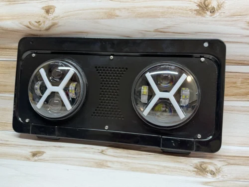 Рестайлінгові передні круглі Фари LED-лінзи та ришітка ЗБОРІ на МТЗ-82 (Близький-Далекий+ДХО+поворот) Х