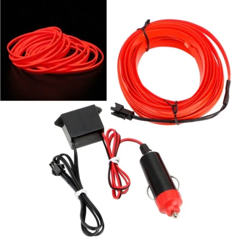 Неонове Підсвічування салону авто - Холодний червоний НЕОН 2м на прикурювач