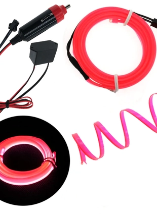 Неонове Підсвічування салону авто - Гнучкий Холодний розовий НЕОН довжина 2 метра ( від прикурювача )
