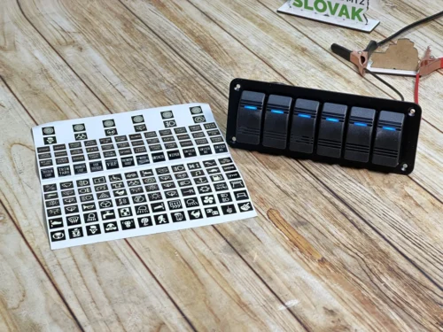 Блок перемикачів 6 клавіш, синє підсвічування + 120шт наклейок 18см на 6.5см