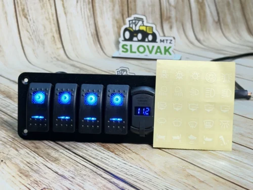 Блок перемикачів 4 клавіші, з підсвічуванням клавіш 15.5см*6.5см  2-виходи USB + Вольтметр 12-24в