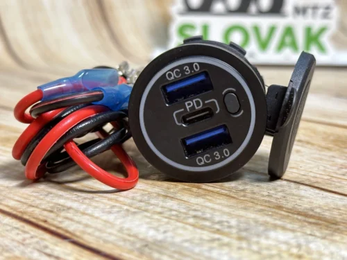 Розетка подвійний USB-роз'єм + PD і проводка, 12-24в.  5В 4,2 А, з вольтметром, 3 порти, Синє підсвічування