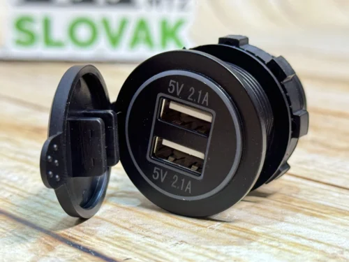 Розетка подвійний USB-роз'єм 12-24в.  5В 2.1А, 2 порта, Синє підсвічування
