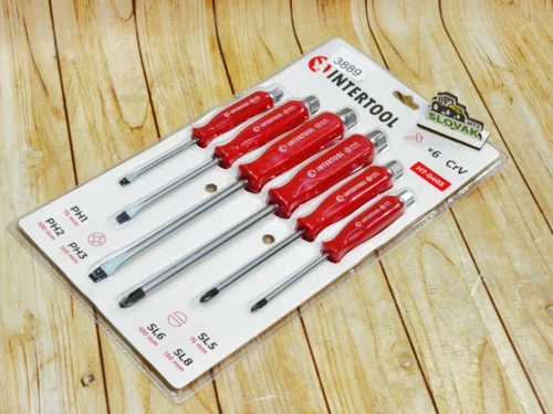 Набір викруток ударних  6 шт під ключ SL5,6,8 PH1,2,3 Intertool (пакет)