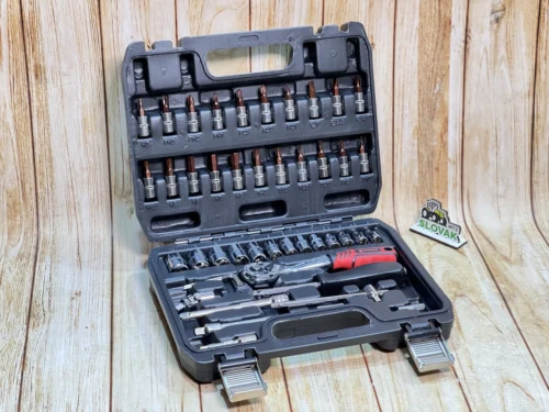 Набір інструменту 1/4" 46 шт, 4-14 мм з тріскачкою, подовжувач, кардан, викрутка-вороток, біти