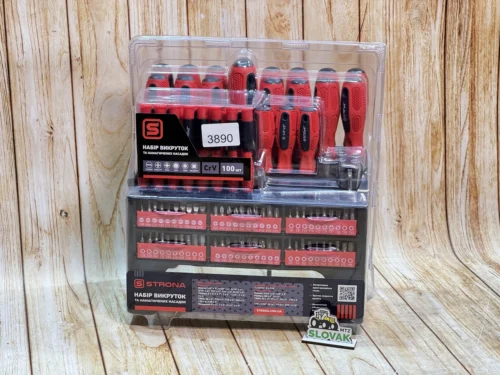 Набір викруток та біт, шестигранники, головки 100 шт з підставкою-органайзером Strona (Магніт)