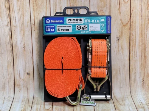 Трос стяжний з тріскачкою 5-тонний 10м*40мм (Balansa) BN-816 металева ручка, помаранчевий.