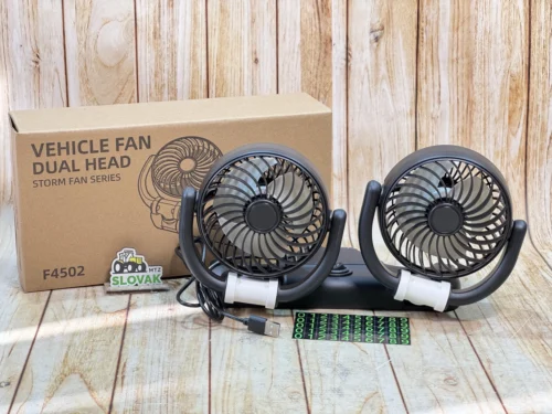 Складаний автомобільний вентилятор з двома головками 11,5 см (24V), кабель 140 см, наліпки для паркування F4502