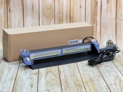 Стробоскоп білий у салон під лобове скло, від прикурювача на липучках, 28 см