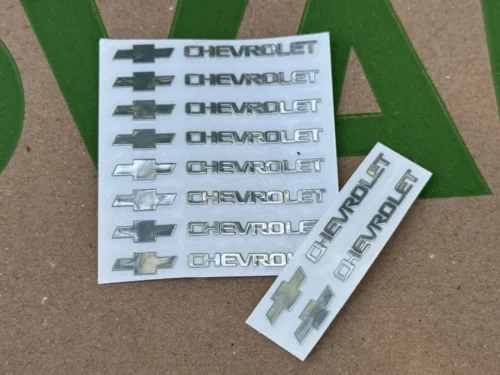 Набір металевих 3D наклейок Chevrolet (логотип + надпис, хром, 10 шт)