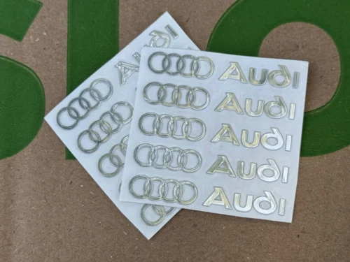 Набір металевих 3D наклейок AUDI (логотип + надпис, хром, 10 шт)