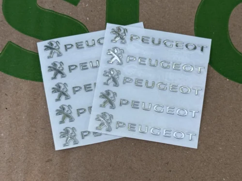 Набір металевих 3D наклейок Peugeot  (логотип + надпис, хром, 10 шт)