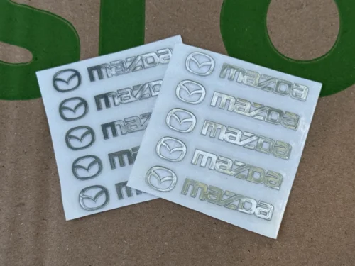 Набір металевих 3D наклейок Mazda (логотип + надпис, хром, 10 шт)