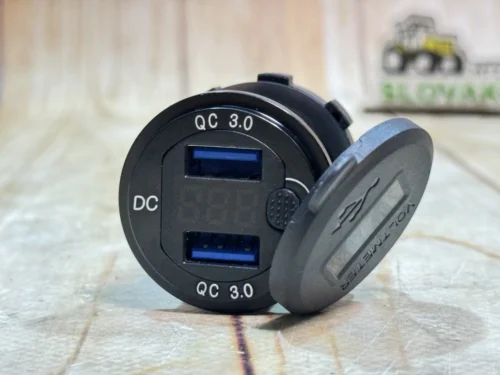 Адаптер USB зарядка 2×QC 3.0 з вольтметром і кнопкою ON/OFF (12V/24V, врізна)