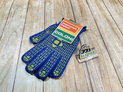 Робочі універсальні рукавиці DOLONI з ПВХ покриттям (сині з жовтим малюнком)