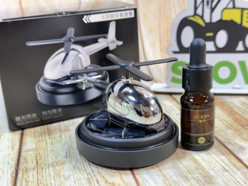 Автомобільний ароматизатор вертоліт з роздуванням на сонячній панелі + багаторазове просочення, Срібний