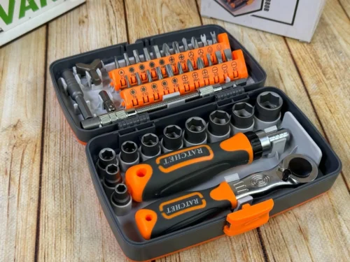 Викрутка з бітами та головками 1/4" 38 шт CrV тріскачкова, подовжувачі, тріскачка (футляр) СТ-36