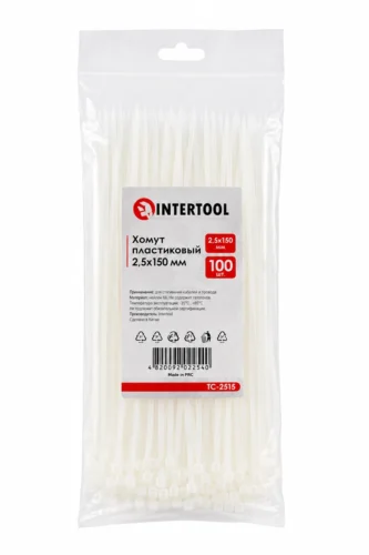 Хомут пластиковий 150 x 2,5  білий  Intertool TC-2515
