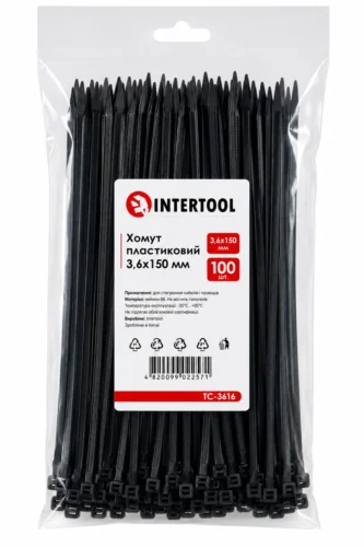 Хомут пластиковий 150 x 3,6  чорний  Intertool TC-3616