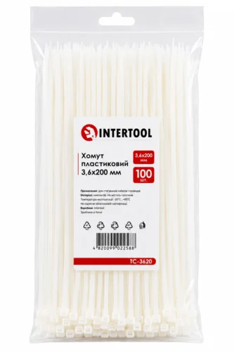 Хомут пластиковий 200 x 3,6  білий  Intertool TC-3620