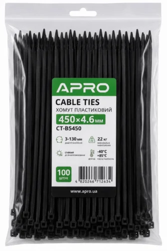 Хомут пластиковий 450 x 4,6  чорний, d 3-130мм, 22кг  Apro CT-B5450