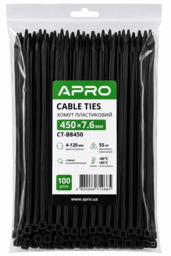 Хомут пластиковий 450 x 7,6  чорний, d 4-120мм, 55кг  Apro CT-B8450