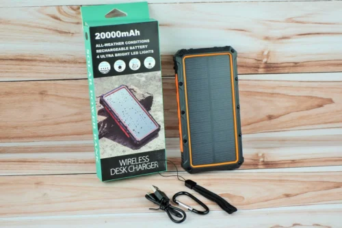 Повербанк (519) на солнечной батарее Power Bank -20000 mAh Фонарь LED , солнечные панели 1 шт, (Оранжеві вставки)