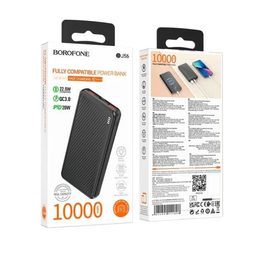 Повербанк 10000 mAh, 2 USB+Type-C/MicroUSB, індикатор заряд, 22,5W, чор. BJ56 (6941991111808)
