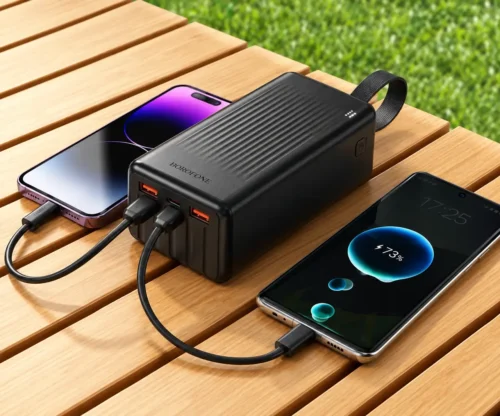 Повербанк 50000 mAh, 2 USB+2 Type-C/MicroUSB/iPhone, індикатор заряд,10W, чор. BJ79C (6941991121586)