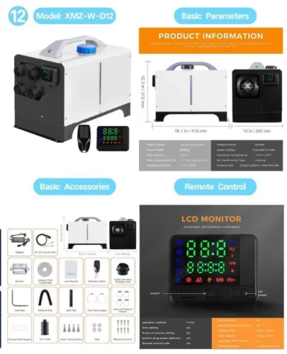 Обігрівач (автономка дизель у зборі горизонт.) 8кВт, 12V/24V220V LCD екран 4 відп. білий