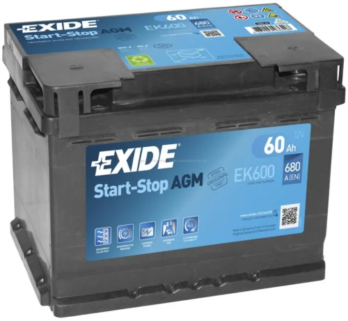 Акумулятор EXIDE  60Аг 680А AGM (Start-Stop) (L2) (0) Євро правий + (EK600)