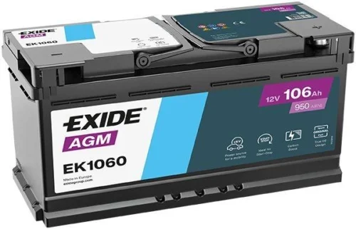 Акумулятор EXIDE 106Аг 950А AGM (Start-Stop) (L6) (0) Євро правий + (EK1060)