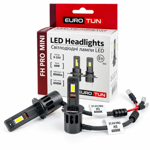 Лампа LED H3 12V 24V 60W EUROTUN FH PRO 8000L 6000K радіатор ET-FH PRO-H3