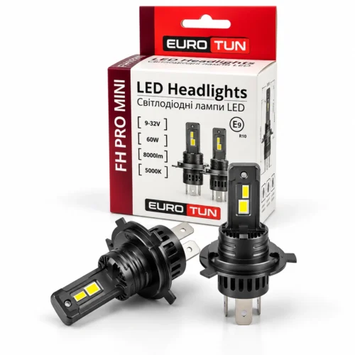 Лампа LED H4 12V 24V 60W EUROTUN FH PRO 8000L 5000К радіатор ET-FH PRO-H4 5000K
