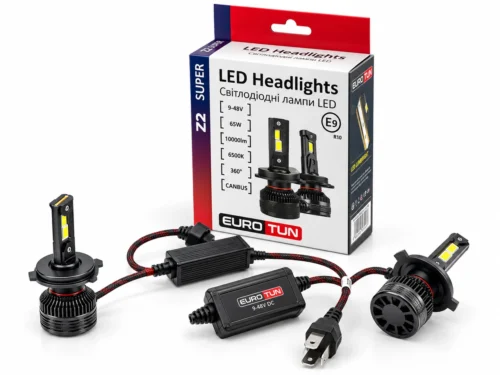 Лампа LED H4 12V 24V 65W EUROTUN Z2E 10000L 6500К CAN BUS радіатор з вентилят ET-Z2E-H46500K