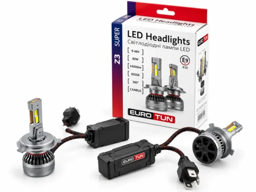 Лампа LED H4 12V 24V 80W EUROTUN Z3E 14000L 6500К CAN BUS радіатор з вентилят. ET-Z3E-H4