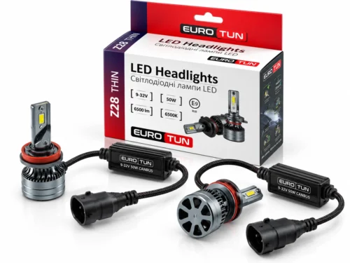Лампа LED H8/H9/H11/H16 12V 24V 50W EUROTUN Z28 6500L 6500K CAN BUS радіатор з вентилят.  ET-Z28-H11