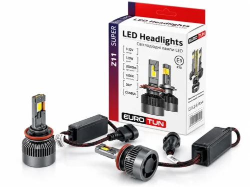 Лампа LED H8/H9/H11/H16 12V 24V 120W EUROTUN Z11E 20000L 6500K CAN BUS радіатор з вентилят. ET-Z11E