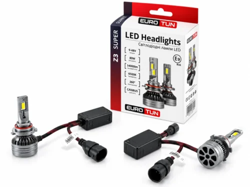 Лампа LED HB3 12V-24V  80W EUROTUN Z3E 14000L 6500К CAN BUS радіатор з вентилят. ET-Z5E-HB3
