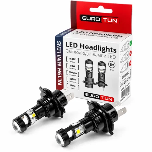 Лампа LED з лінзою H4 12V-24V 50W EUROTUN NL-19H 6000К 8000L радіатор  ET-NL19H H4