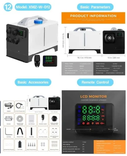 Обігрівач (автономка дизель у зборі горизонт.) 8кВт, 12V/24V220V LCD екран 4 отв. білий XMZ-W-D12