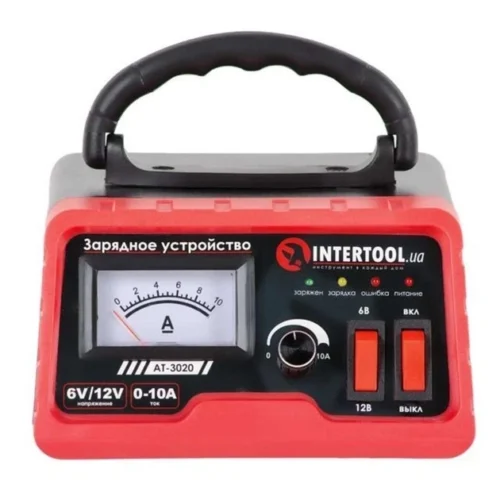 Пристрій зарядний трансф. Intertool 6-12В 0-10А, до 100 А/год стрілочний індикатор AT-3020